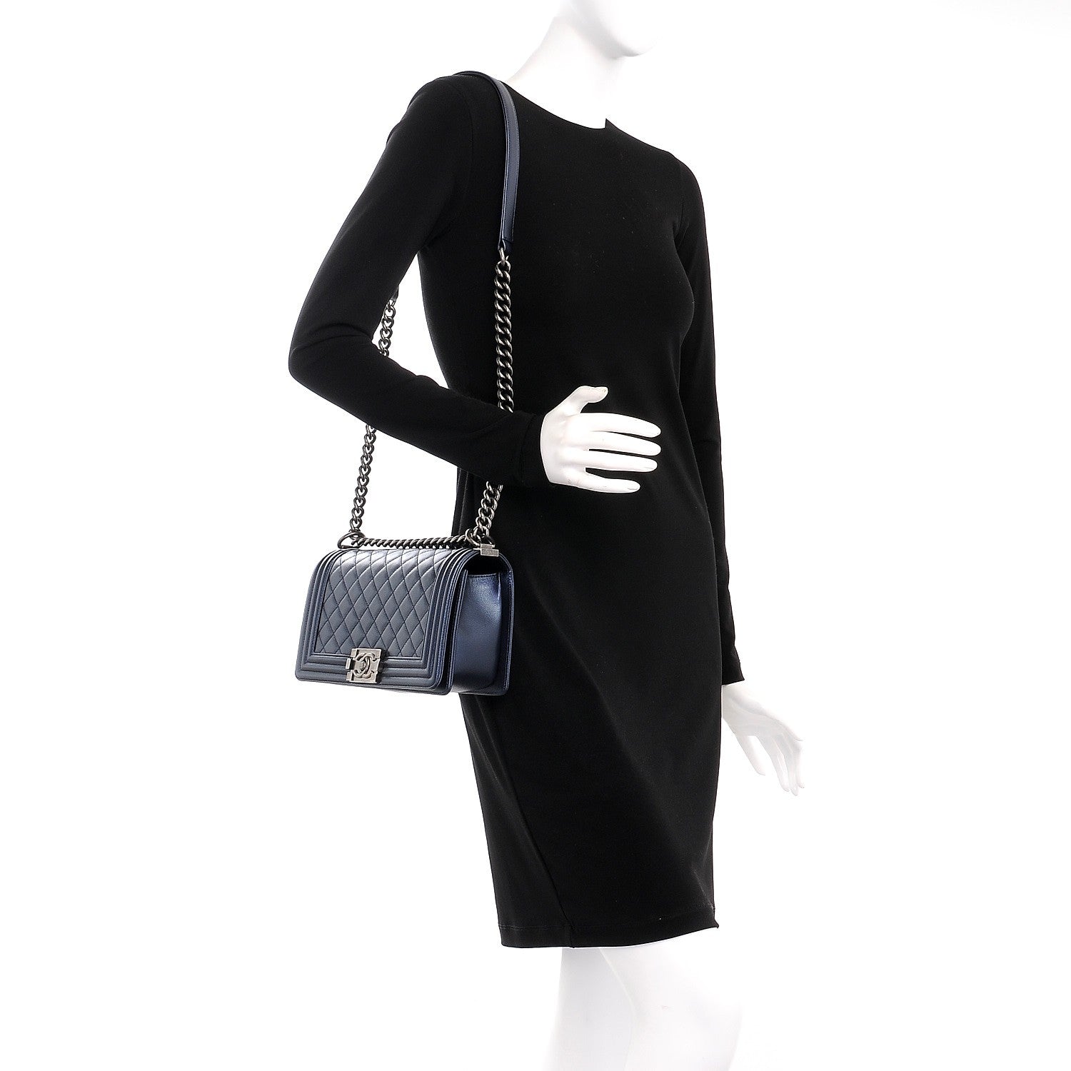 Chanel Metallic Caviar Quilted Medium Boy Flap Navy 2 of 9