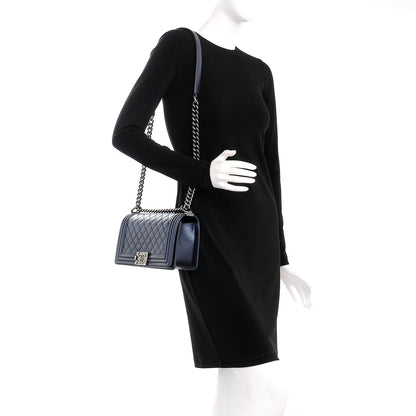 Chanel Metallic Caviar Quilted Medium Boy Flap Navy 2 of 9