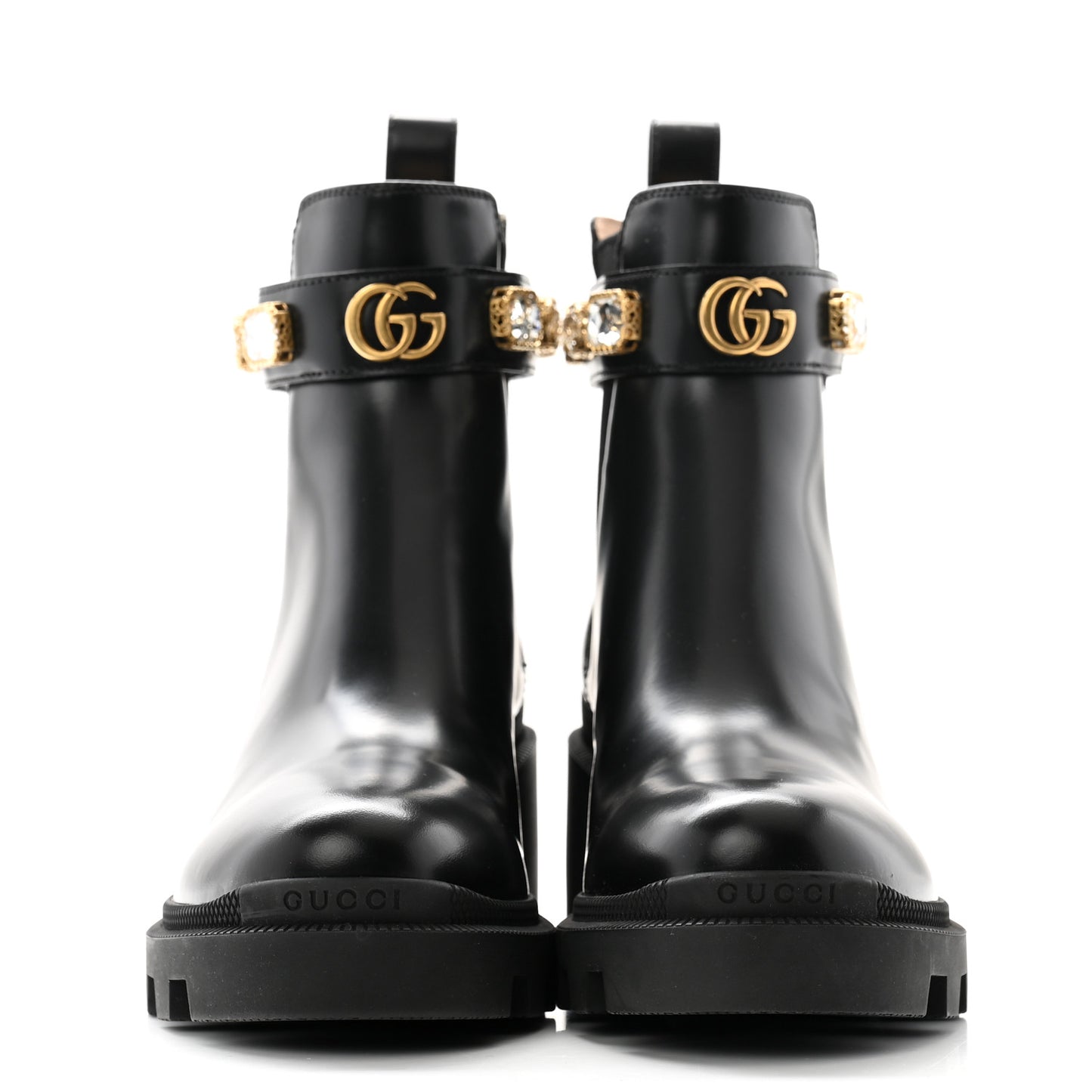 Calfskin Crystal GG Trip Chelsea Ankle Boots 36 Black