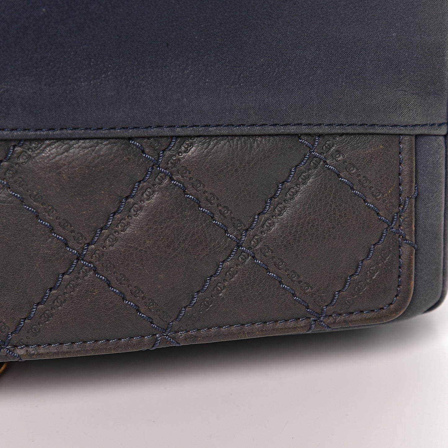 Calfskin Stitched Two Tone Flap Blue