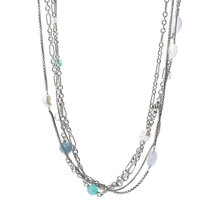 David Yurman Sterling Silver Quartz Blue Topaz Pearl Chalcedony Aquamarine Multi Strand Necklace 1 of 4