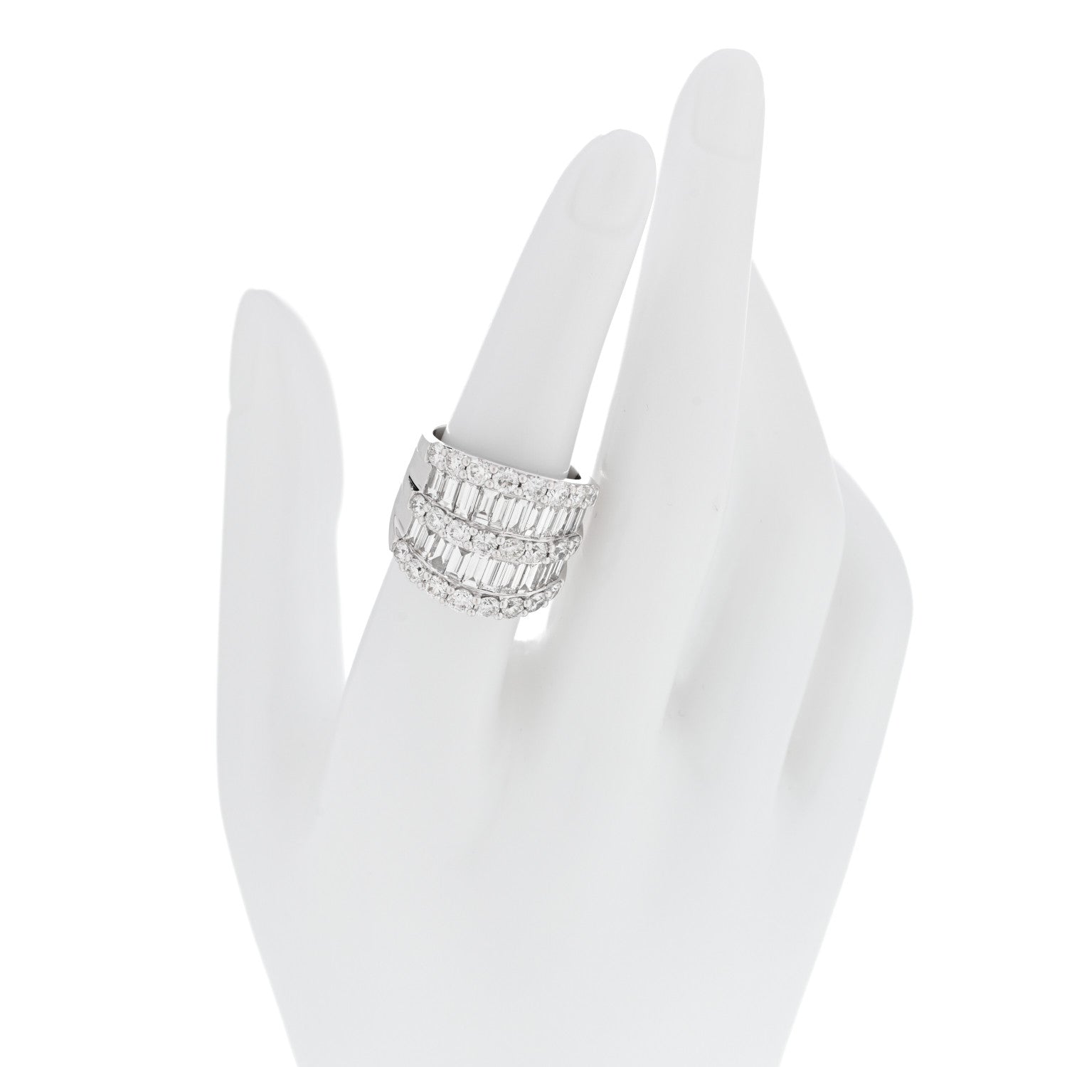 Parker & West by FASHIONPHILE 18K White Gold Diamond 4.12ctw Round Baguette Cut Five Row Band Ring 53 6.5 2 of 7