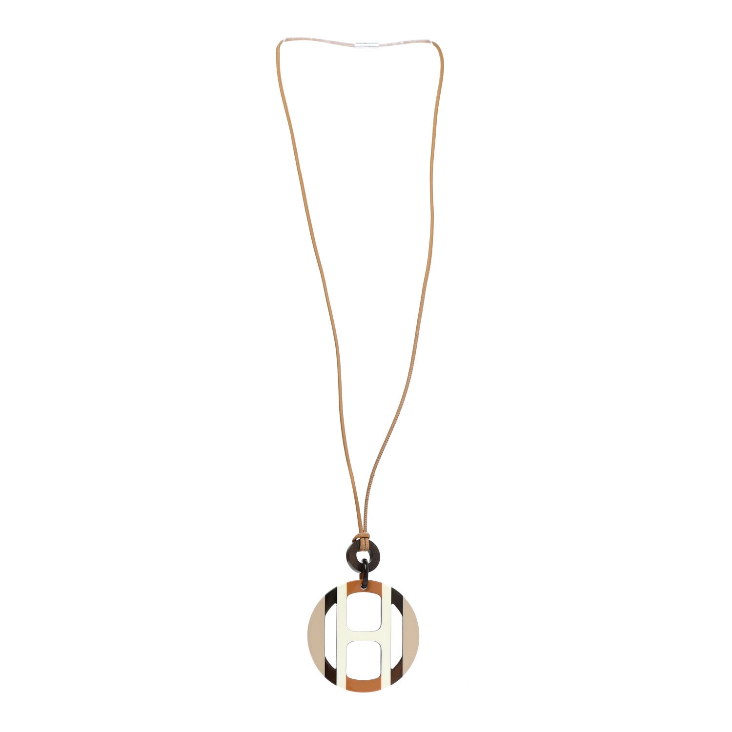 Hermes Buffalo Horn Lacquer H Equipe Pendant Necklace Sable 3 of 7