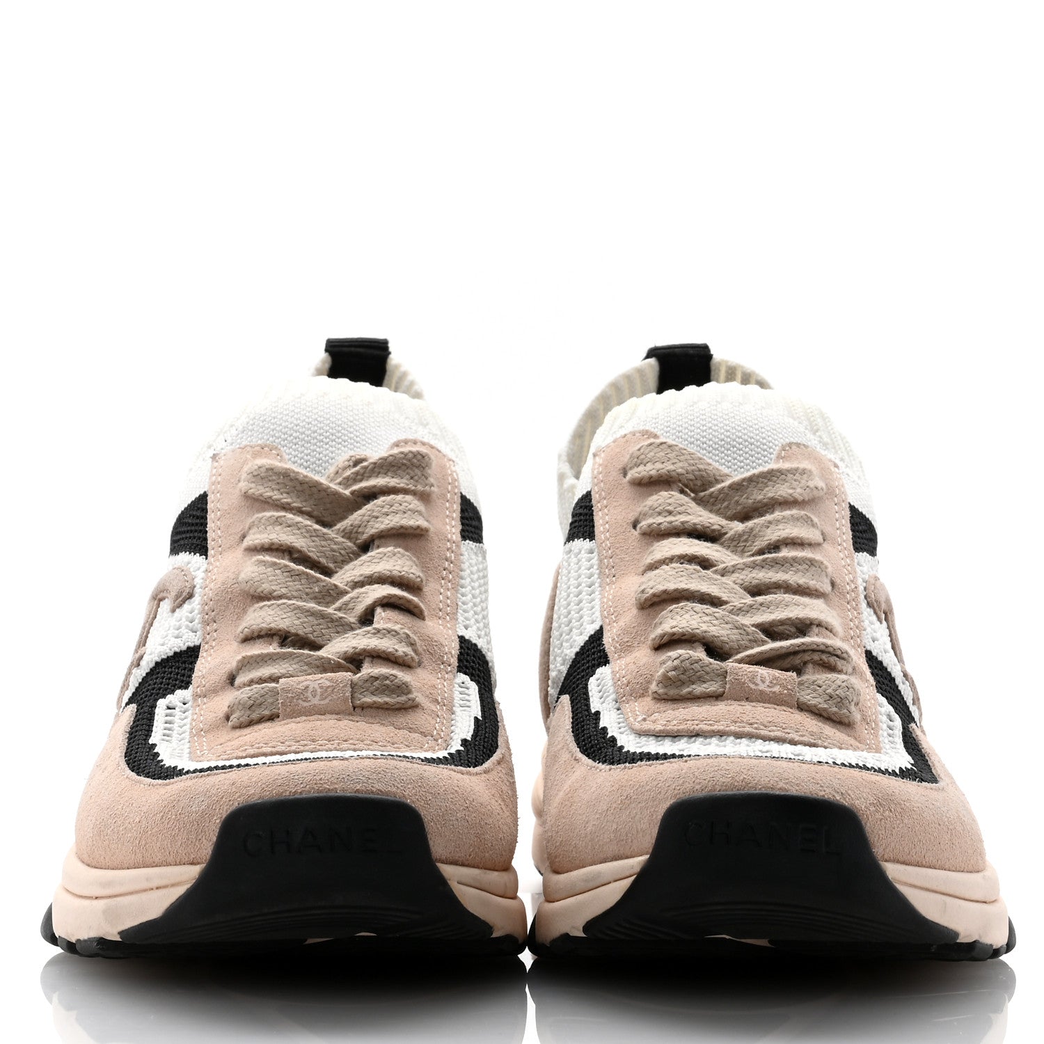 Chanel Mesh Suede Fabric Womens CC Sneakers Light 40 Pink White Black 2 of 11
