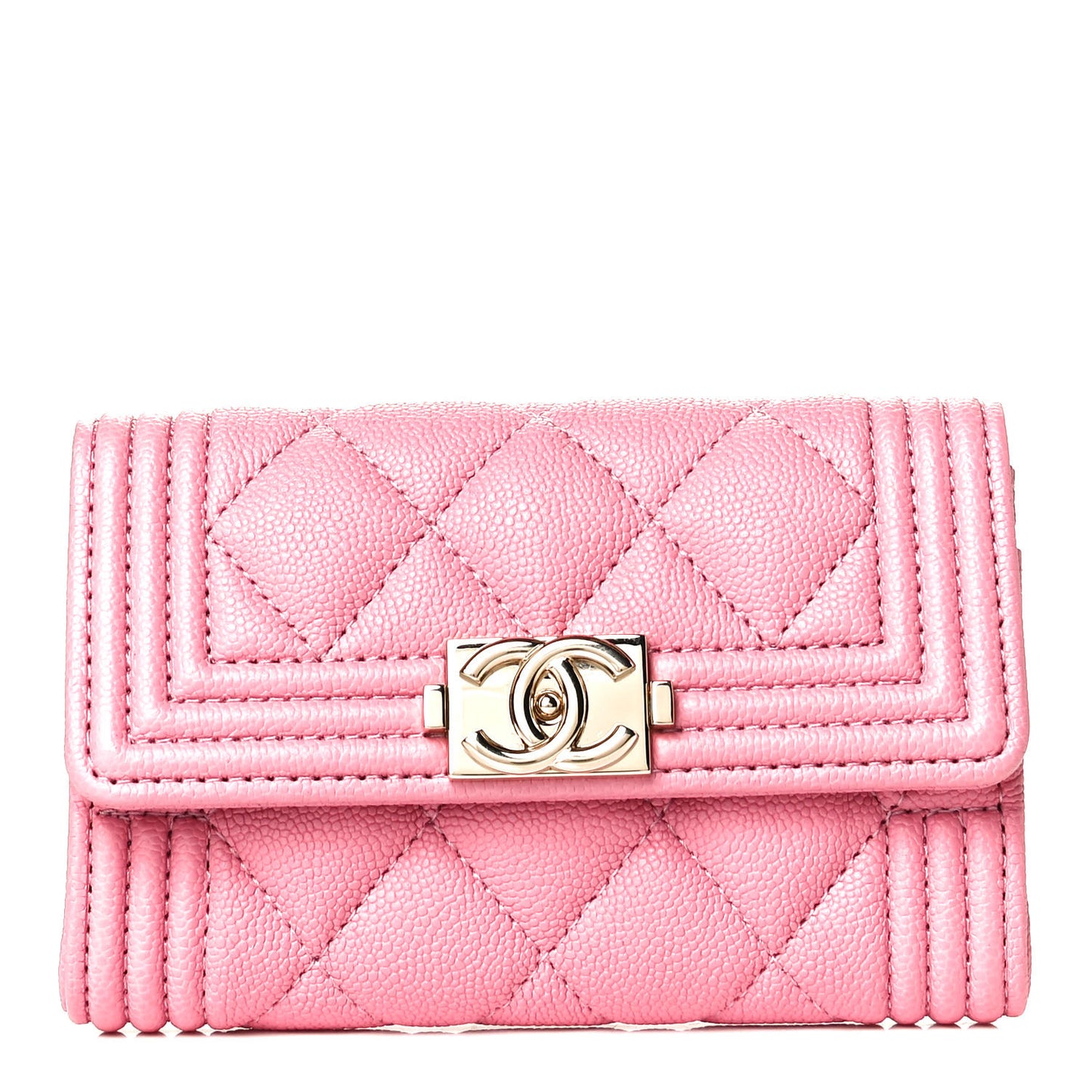 Caviar Quilted Boy Flap Card Holder Wallet Light Pink