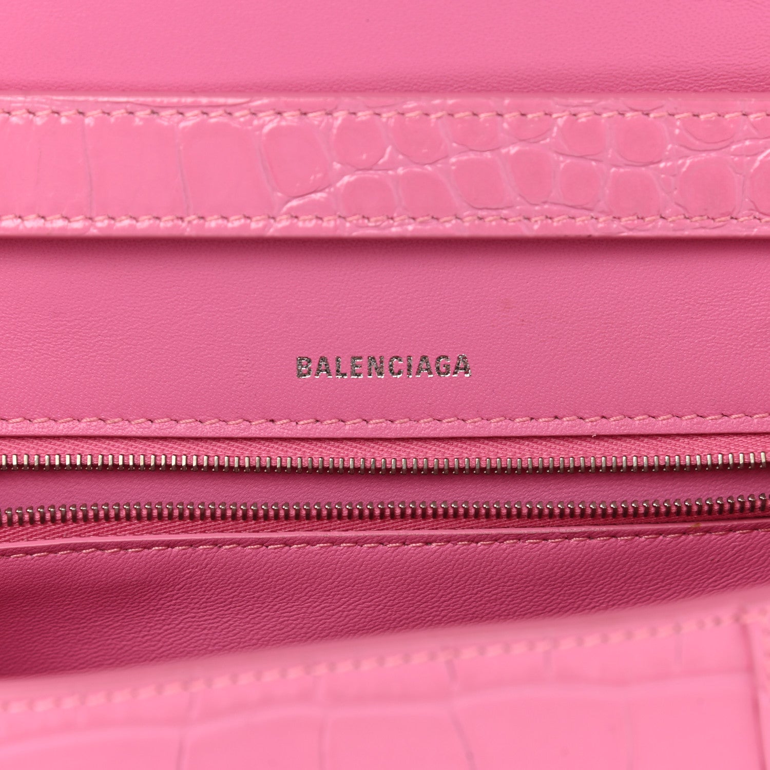 Balenciaga Shiny Calfskin Crocodile Embossed Small Hourglass Sling Shoulder Bag Baby Pink 6 of 11