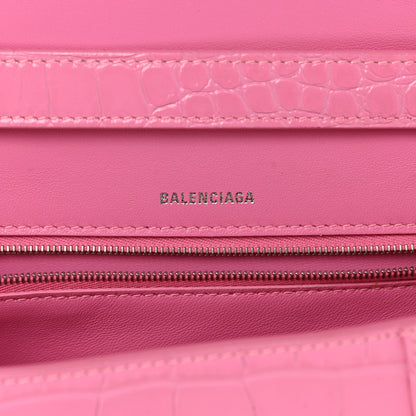 Balenciaga Shiny Calfskin Crocodile Embossed Small Hourglass Sling Shoulder Bag Baby Pink 6 of 11