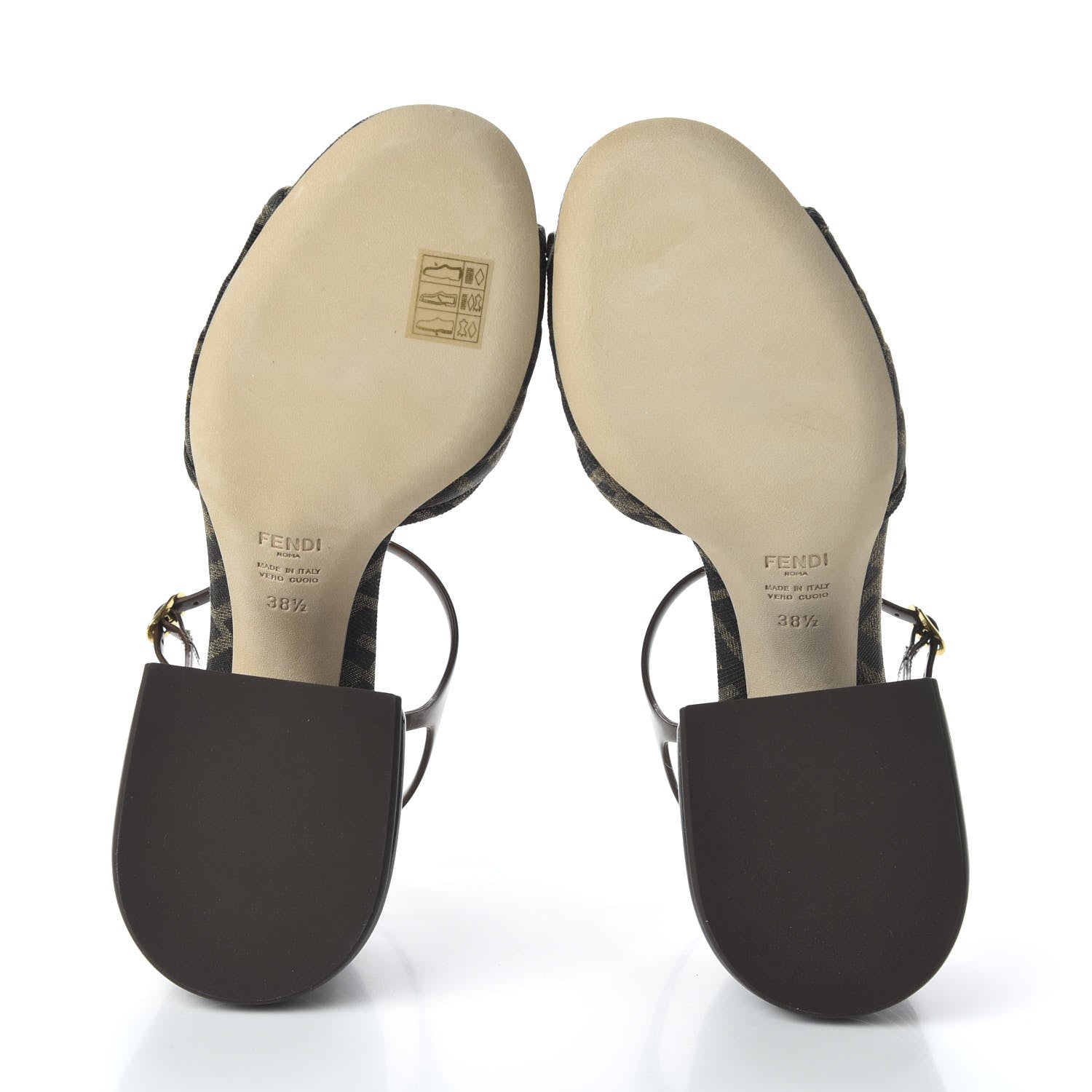 Fendi Jacquard Calfskin FF Tortoise Promenade Slingback Sandals 38.5 Tobacco 5 of 9
