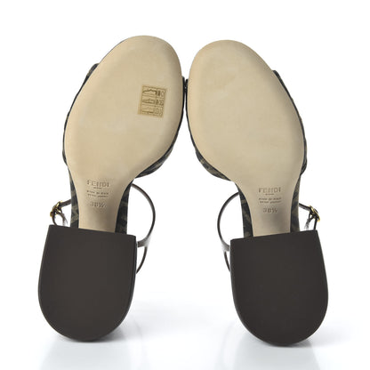 Fendi Jacquard Calfskin FF Tortoise Promenade Slingback Sandals 38.5 Tobacco 5 of 9