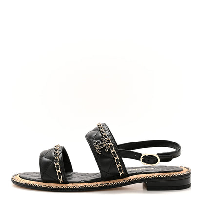 Chanel Shiny Lambskin Quilted Chain CC Sandals 36.5 Black 1 of 10