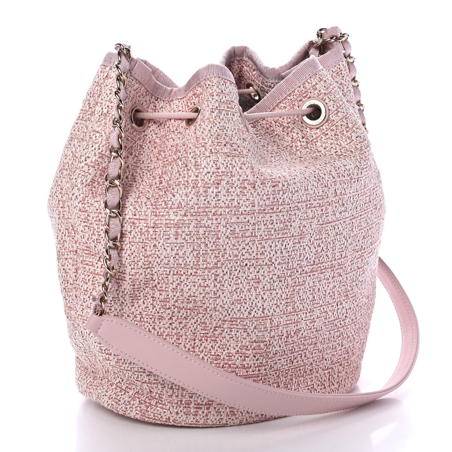Lurex Boucle Deauville Drawstring Bag Pink