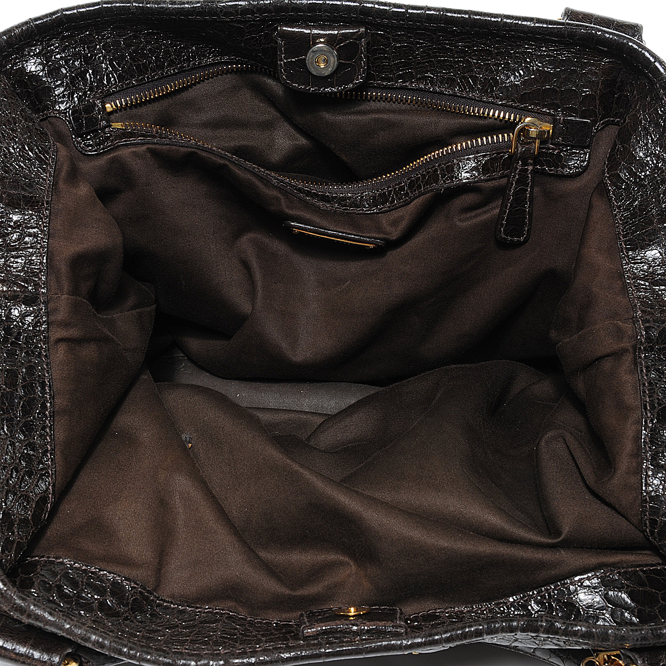 Miu Miu Calfskin Crocodile Embossed St Cocco Shopping Tote Moro