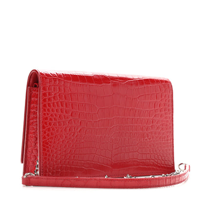 Saint Laurent Calfskin Crocodile Embossed Small Classic Monogram Kate Tassel Satchel Red 3 of 9