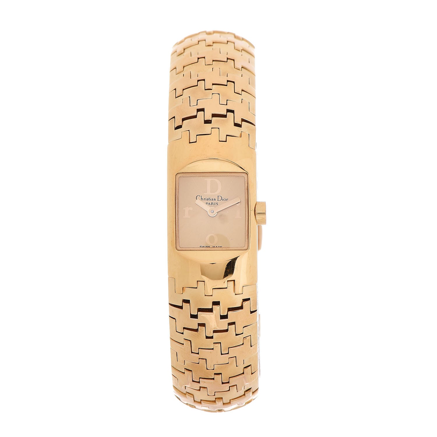 Christian Dior Stainless Steel 15mm Diorific Houndstooth Quartz Watch Gold 1 of 6