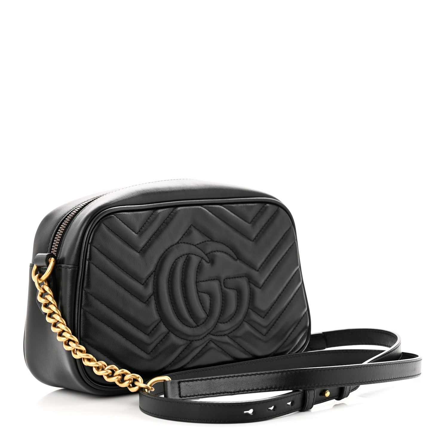 Gucci Calfskin Matelasse Small GG Marmont Chain Shoulder Bag Black 3 of 11