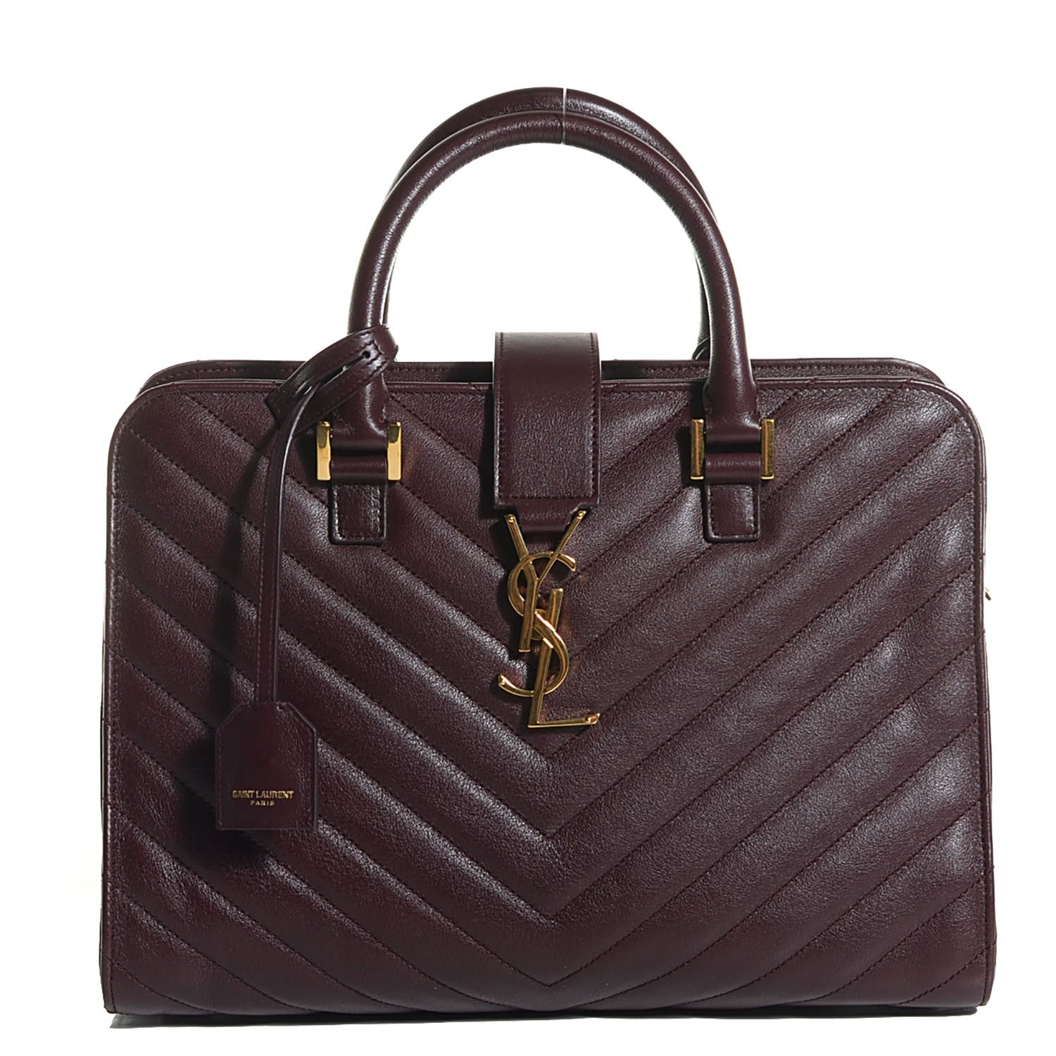 Saint Laurent Calfskin Matelassé Monogram Small Cabas Bordeaux 1 of 9