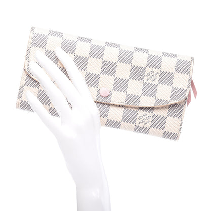 Louis Vuitton Damier Azur Emilie Wallet Rose Ballerine 2 of 12