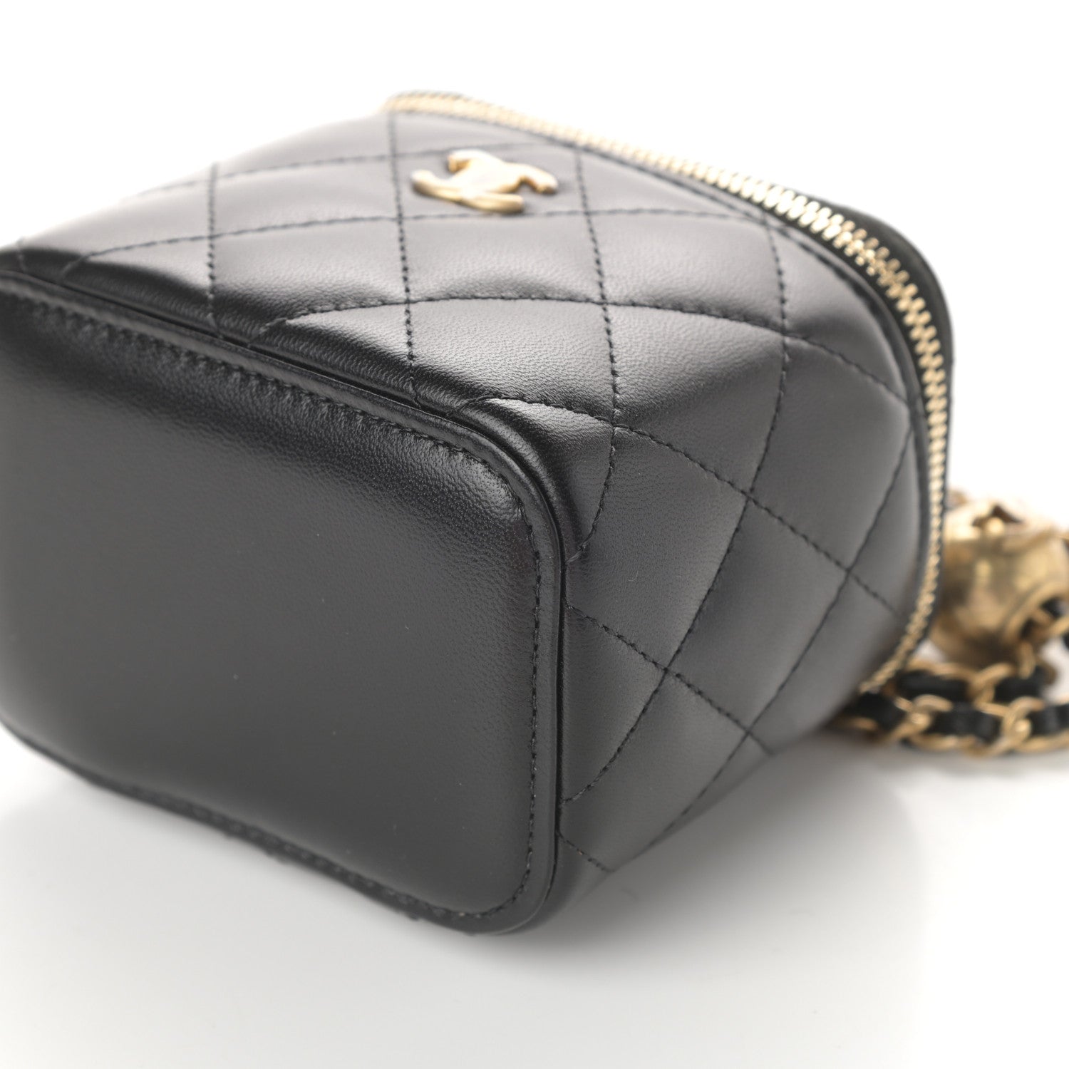 Chanel Lambskin Quilted Mini Pearl Crush Vanity Case With Chain Black 10 of 10