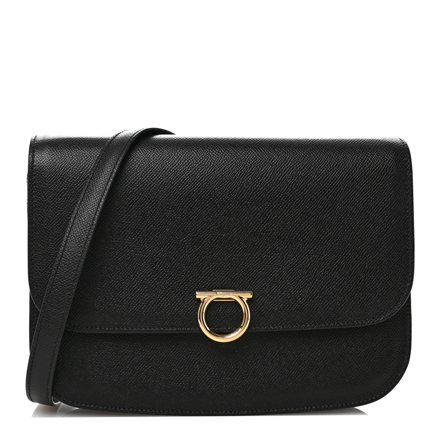 Salvatore Ferragamo Hammered Calfskin Round Gancini Crossbody Bag Black 1 of 9