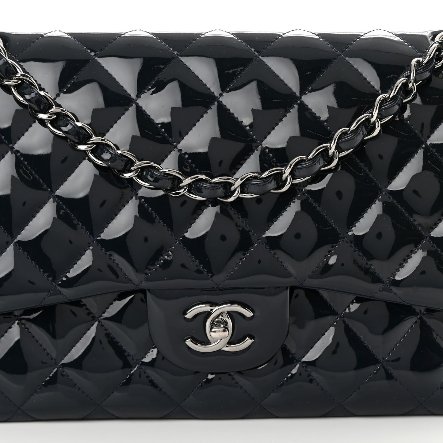 Patent Quilted Jumbo Double Flap Navy