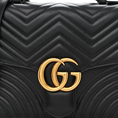 Gucci Calfskin Matelasse Medium GG Marmont Top Handle Shoulder Bag Black 10 of 13