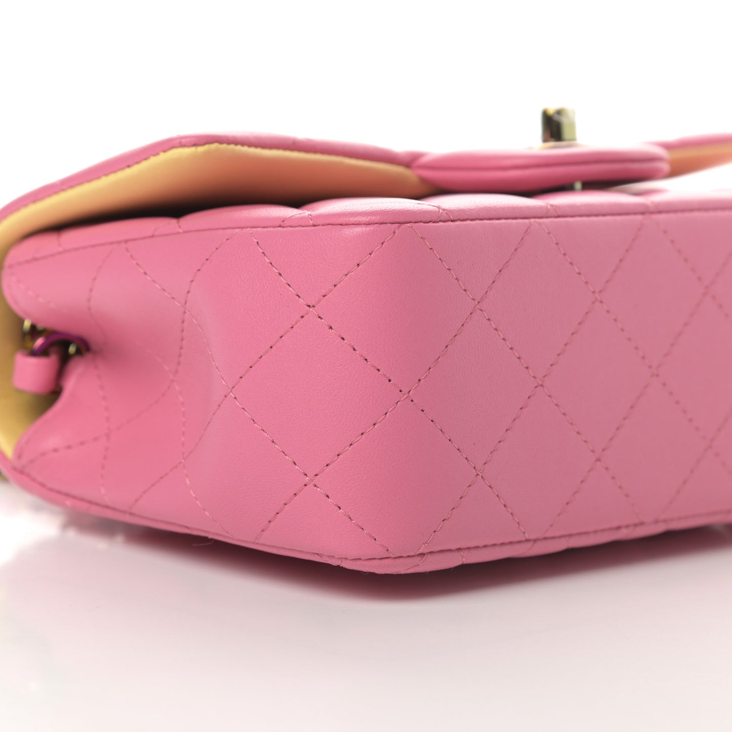 Lambskin Quilted Mini Rectangular Flap Pink Yellow