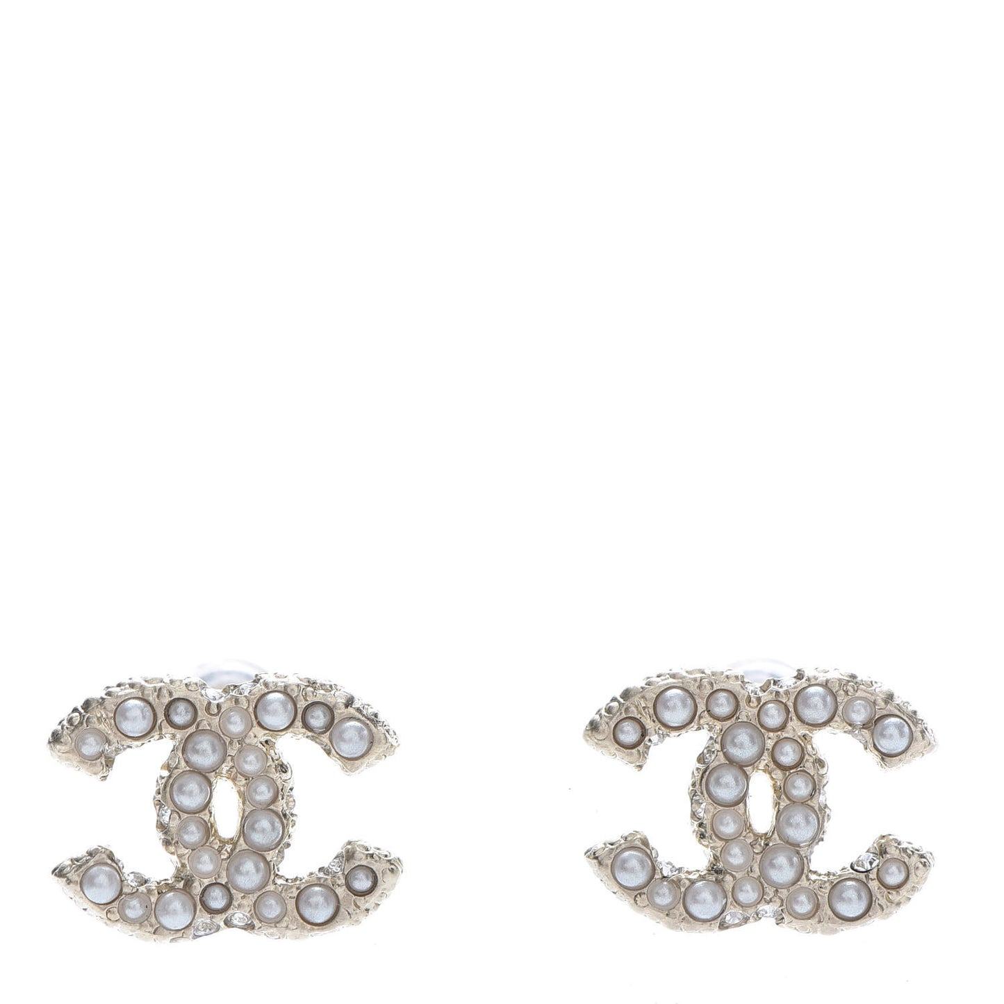 Pearl Crystal CC Stud Earrings Gold