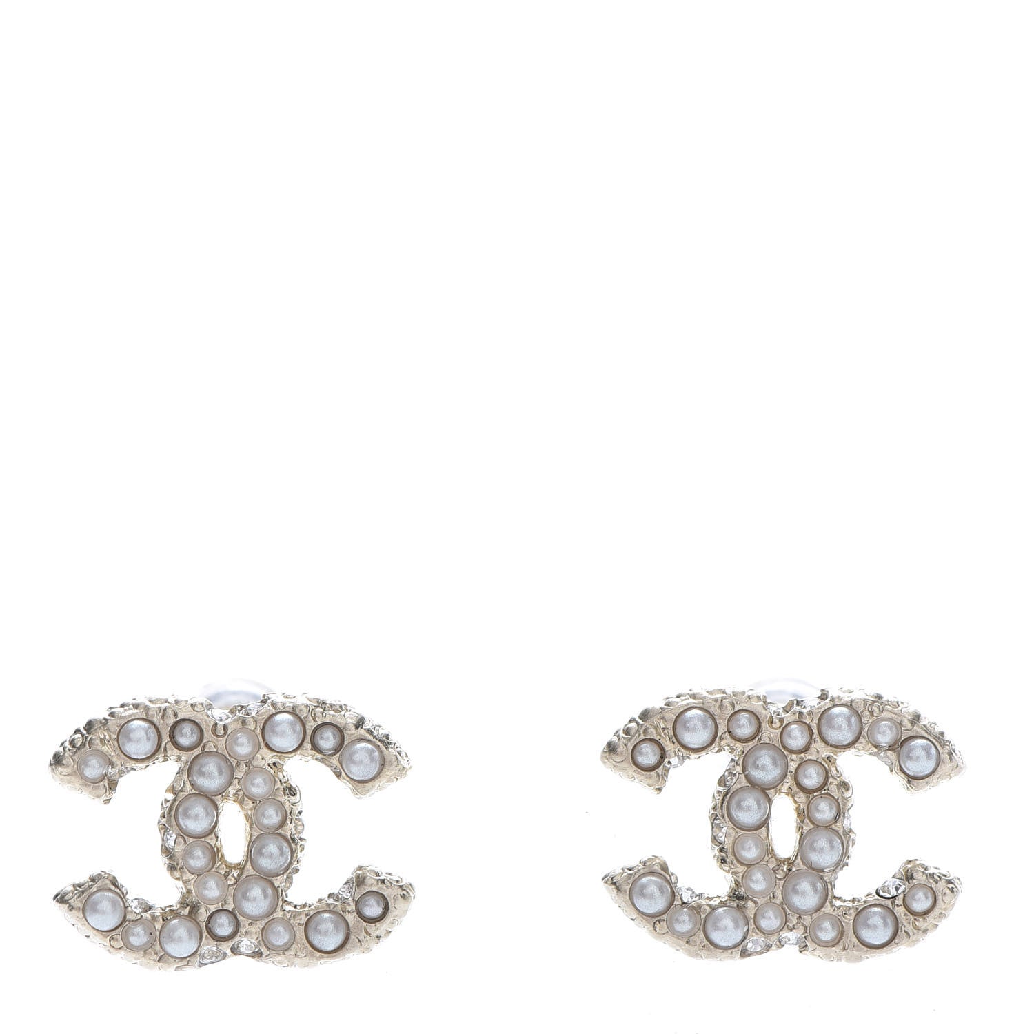 Chanel Pearl Crystal CC Stud Earrings Gold 1 of 5