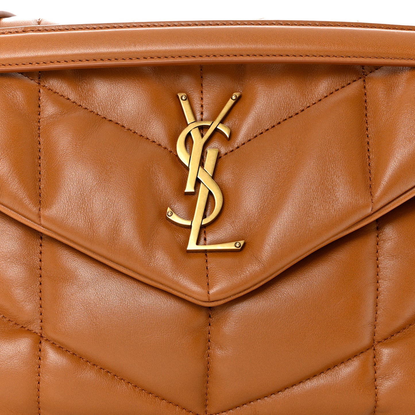 Lambskin Quilted Small Loulou Puffer Monogram Chain Satchel Dark Honey