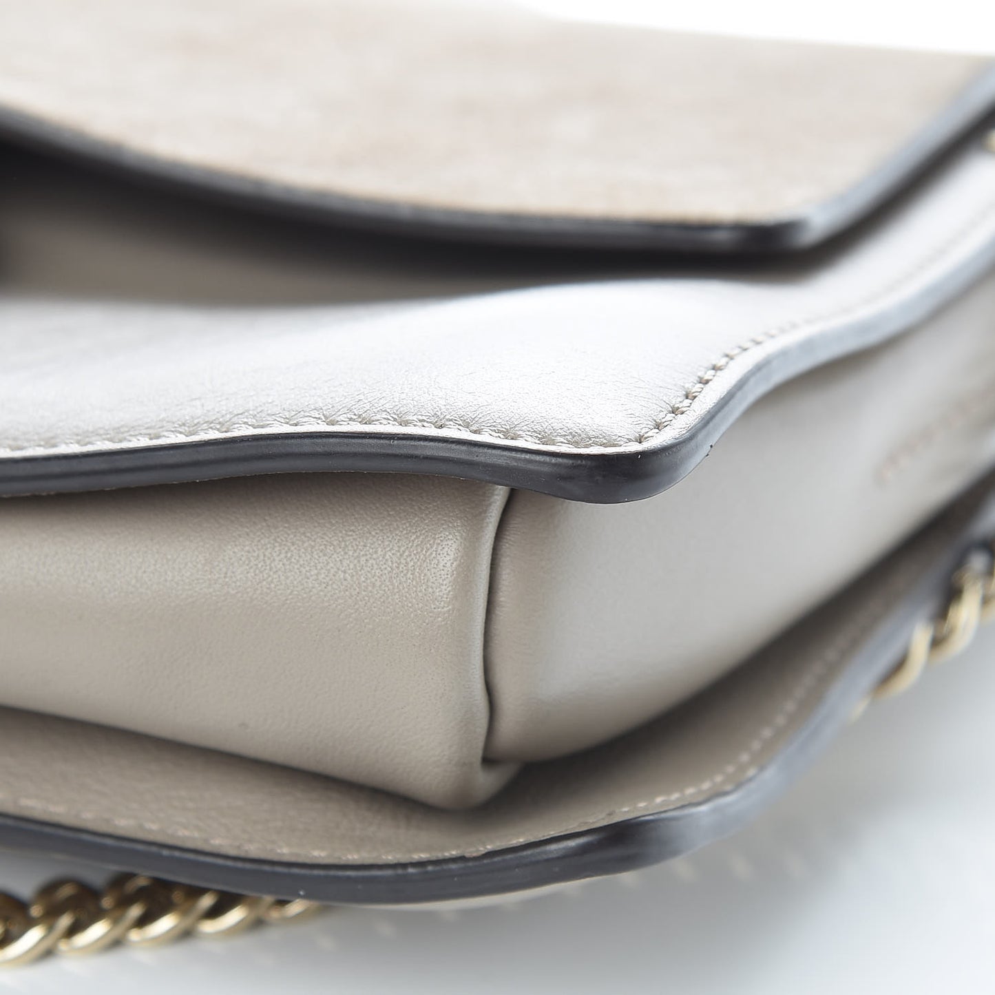 Suede Calfskin Small Faye Shoulder Bag Motty Grey