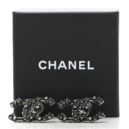 Chanel Crystal CC Camellia Earrings Ruthenium 5 of 5