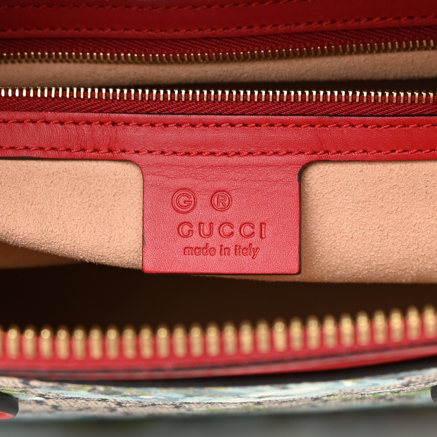 Gucci GG Supreme Monogram Blooms Medium Zip Top Tote Beige Blue Navy Hibiscus Red 6 of 16