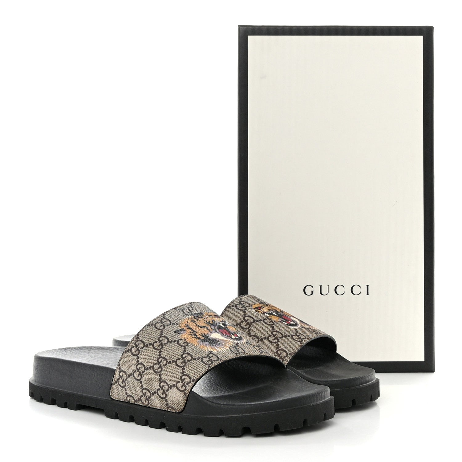 Gucci GG Supreme Monogram Tiger Mens Lug Sole Slide Sandals 12 Ebony 9 of 9