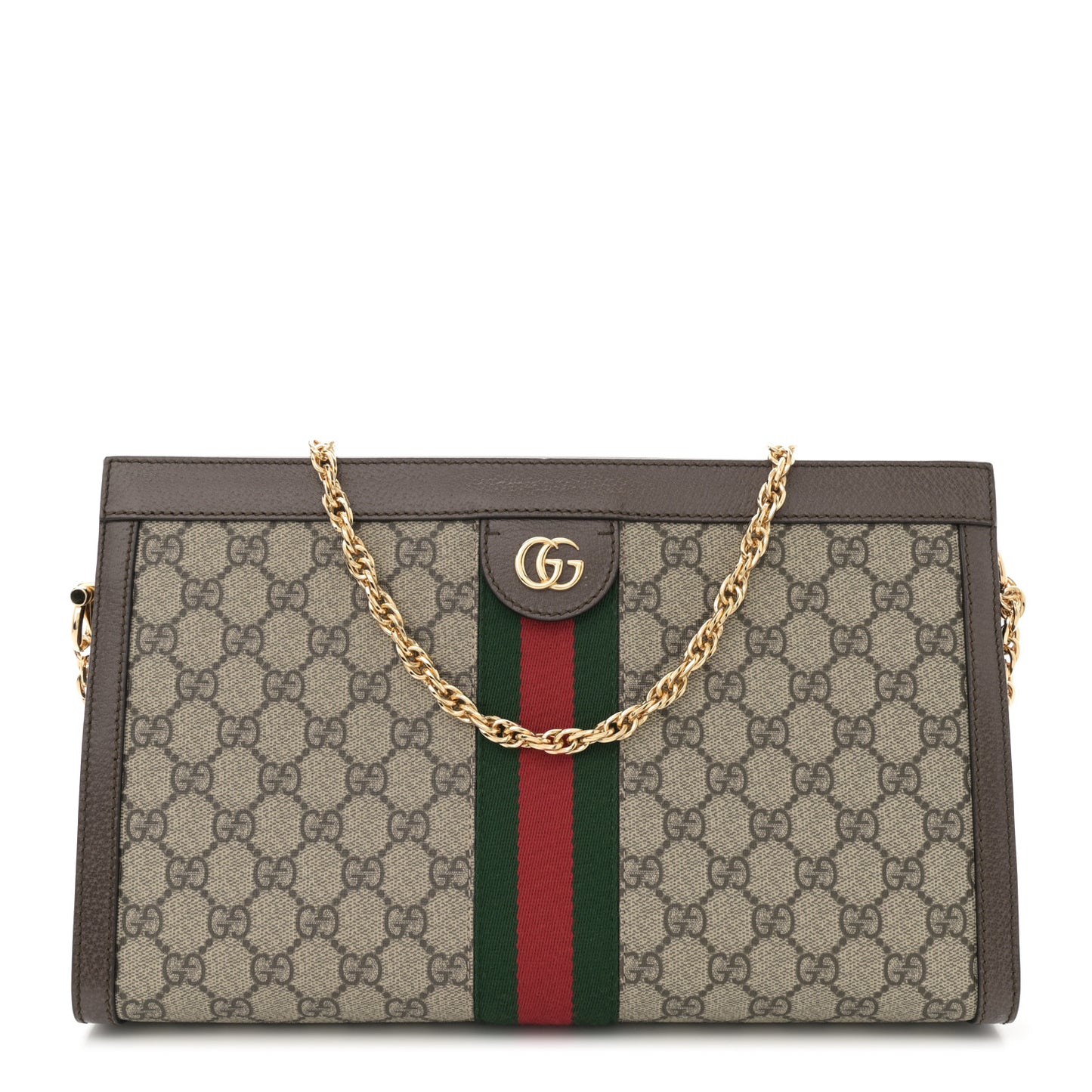 GG Supreme Monogram Web Medium Ophidia Chain Shoulder Bag Brown