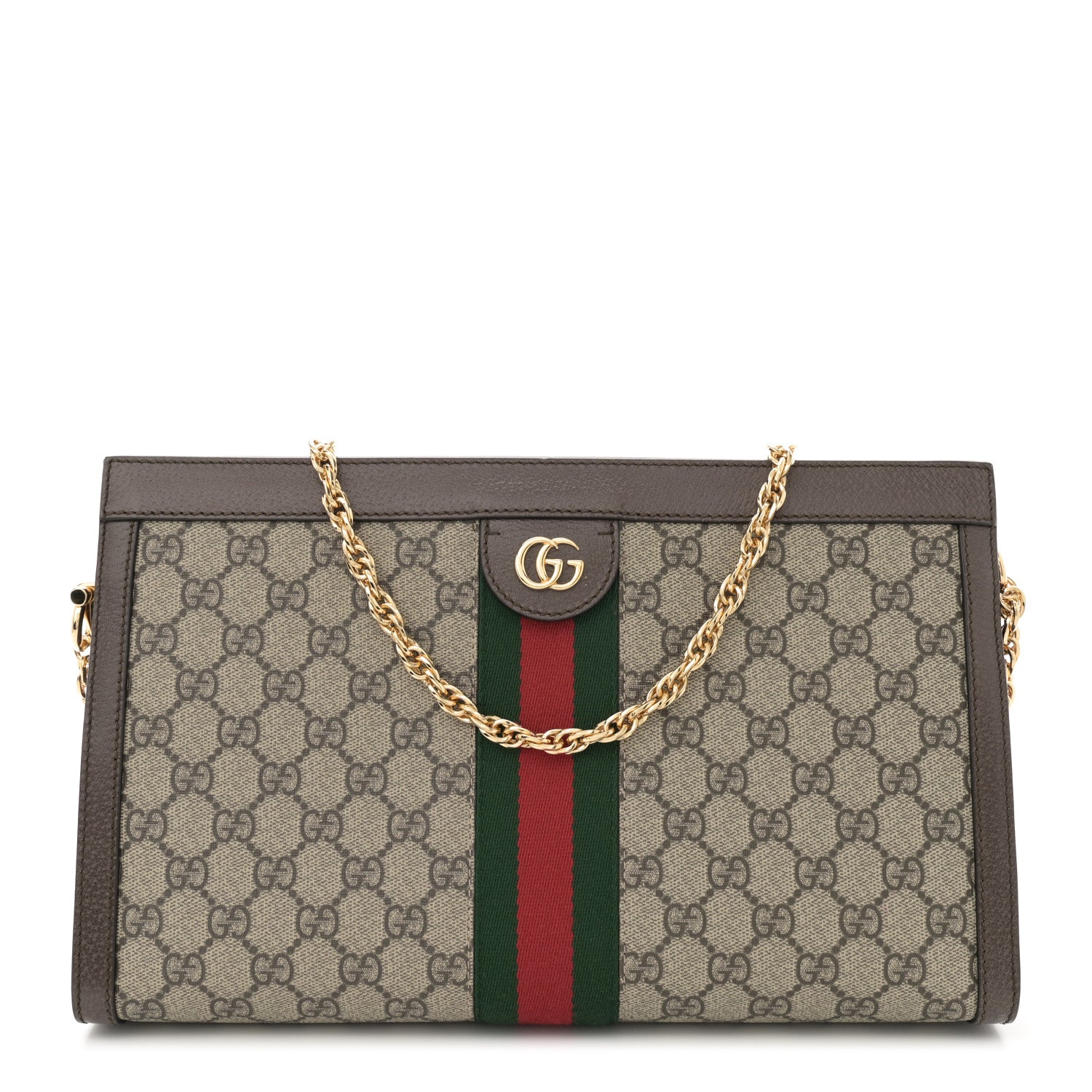 Gucci GG Supreme Monogram Web Medium Ophidia Chain Shoulder Bag Brown 1 of 13