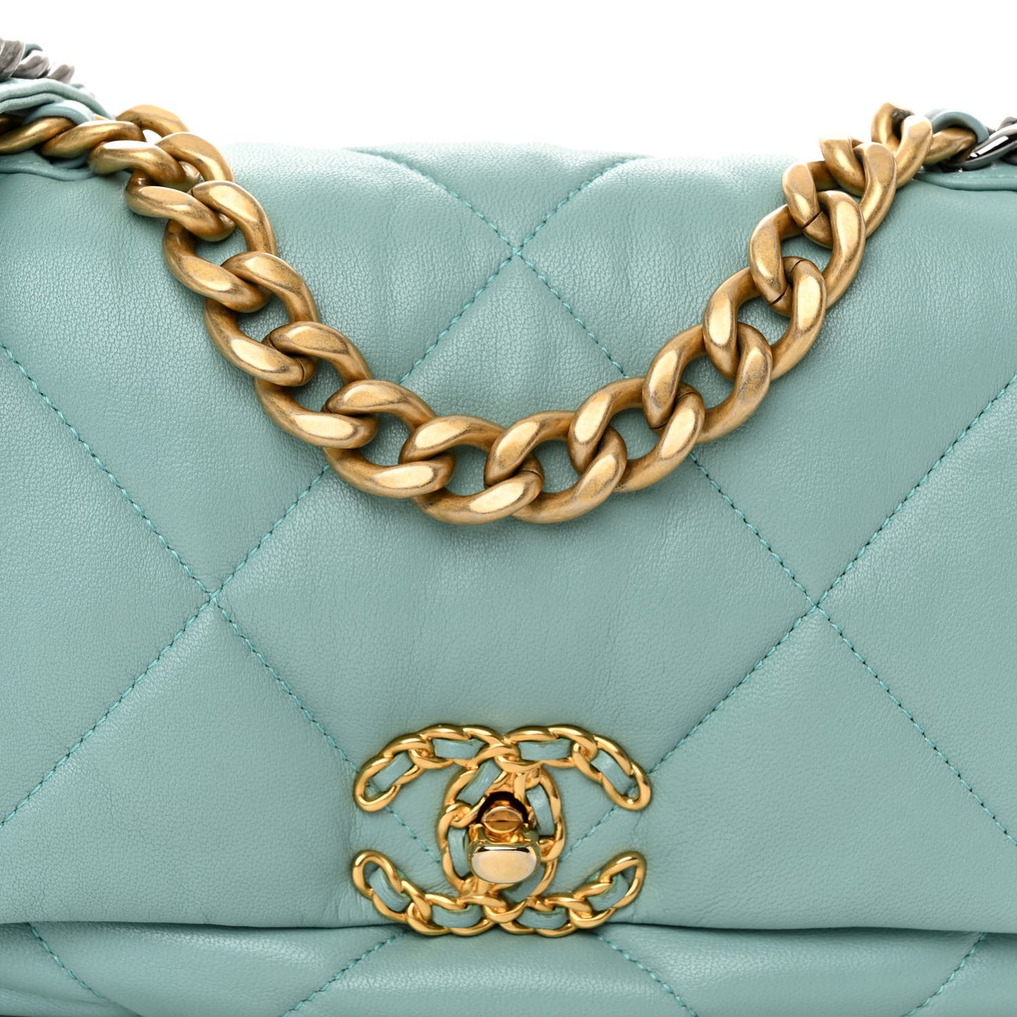 Lambskin Quilted Medium Chanel 19 Flap Light Blue