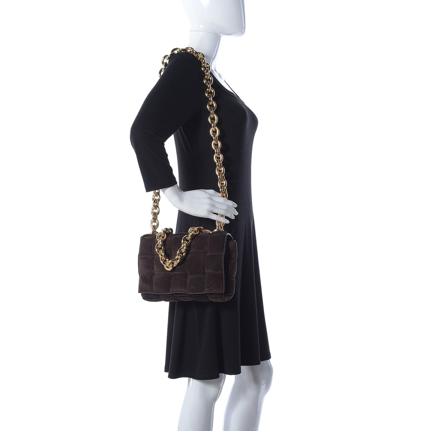 Suede Maxi Intrecciato Padded Chain Cassette Crossbody Bag Fondant