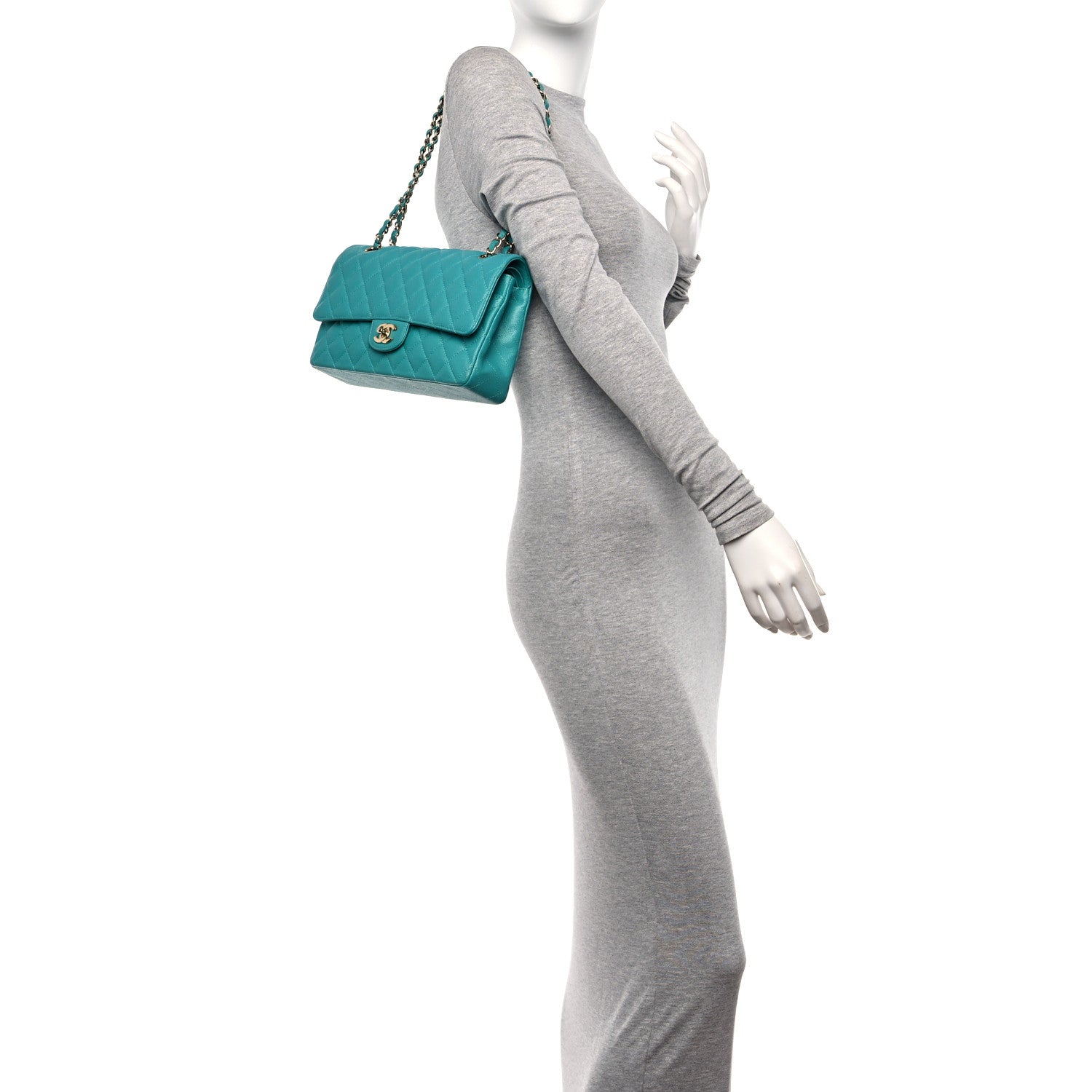 Chanel Caviar Quilted Medium Double Flap Turquoise 2 of 10