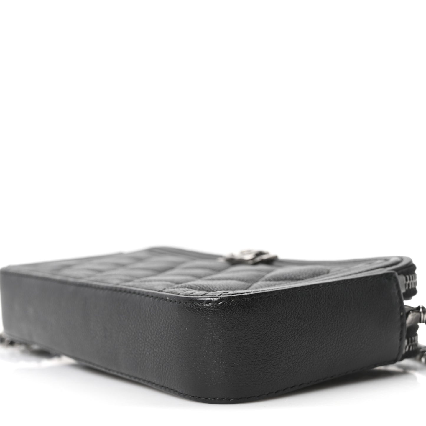 Grained Calfskin Quilted Boy Phone Holder Wallet On Chain Black