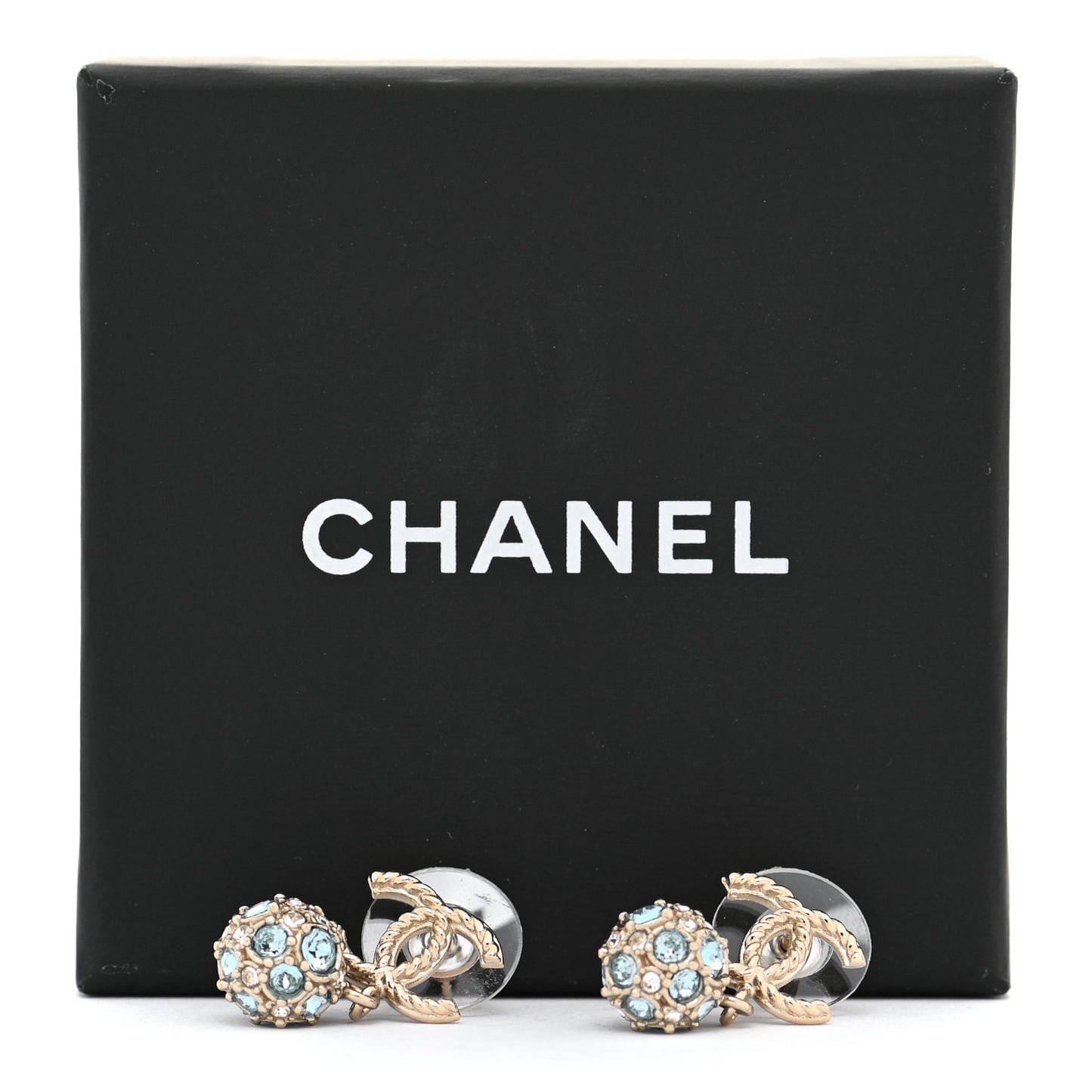 Crystal CC Drop Earrings Gold Blue