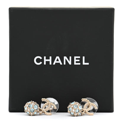Chanel Crystal CC Drop Earrings Gold Blue 5 of 5