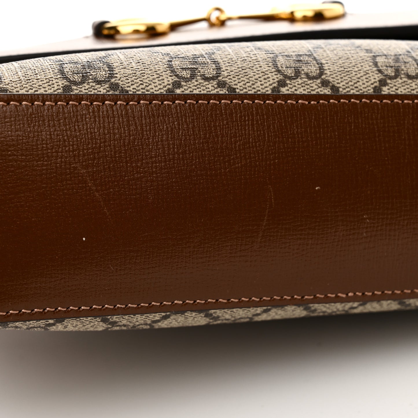 GG Supreme Monogram Small Horsebit 1955 Shoulder Bag Beige Brown Sugar