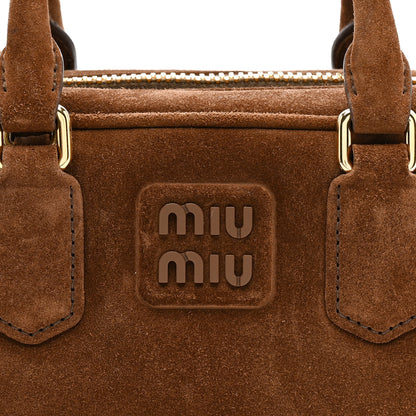 Miu Miu Suede Padded Regular Arcadie Top Handle Bag Cacao 7 of 9
