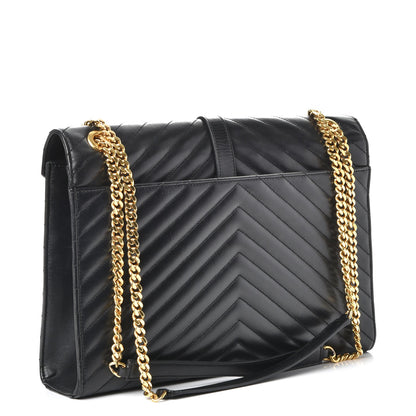 Saint Laurent Smooth Calfskin Matelasse Chevron Large Monogram Satchel Black 3 of 9
