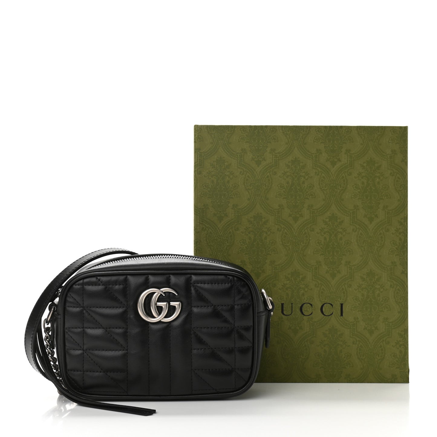 Calfskin Matelasse Aria Mini GG Marmont Chain Shoulder Bag Black