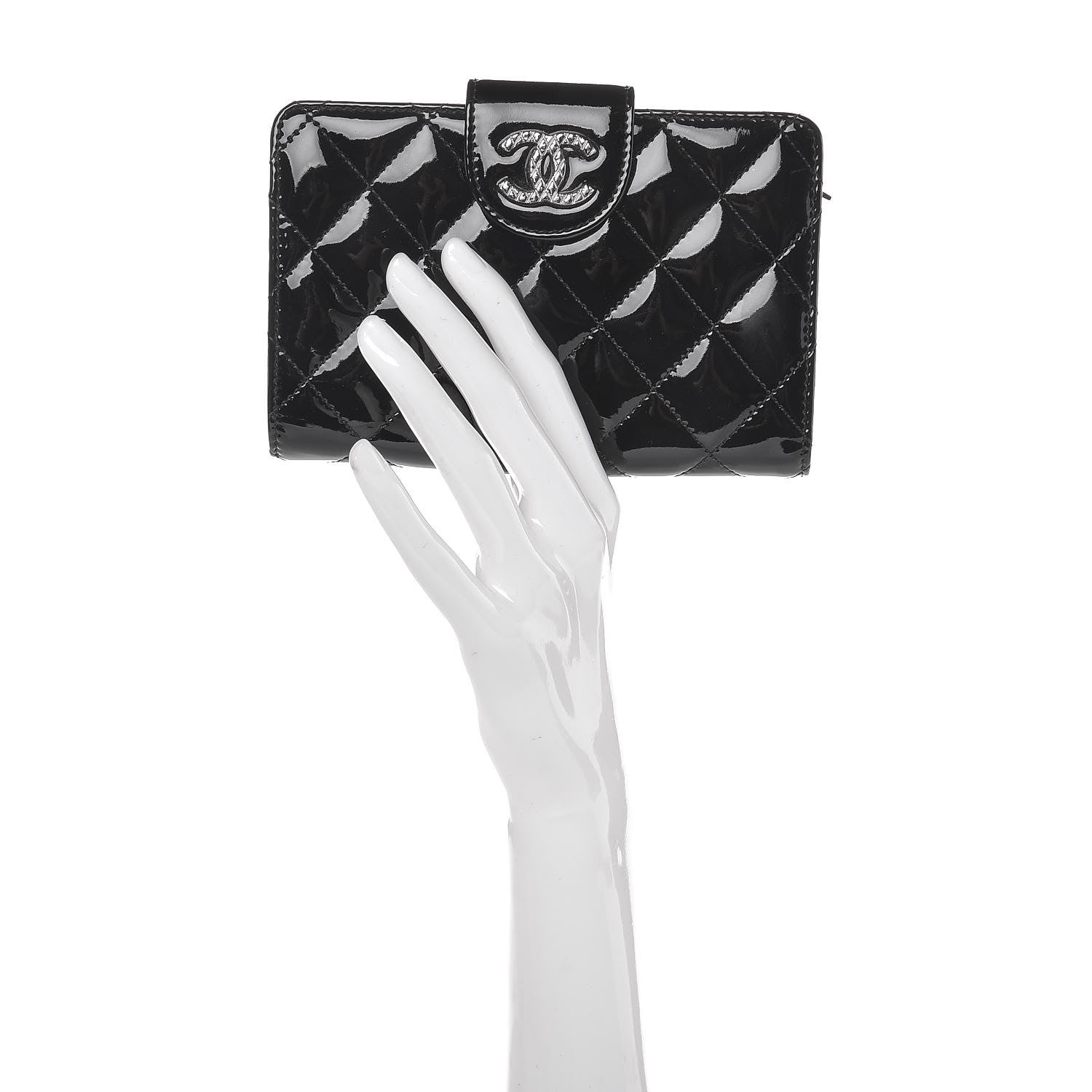 Chanel Patent Quilted Brilliant Zipped Pocket Wallet Black 2 of 9