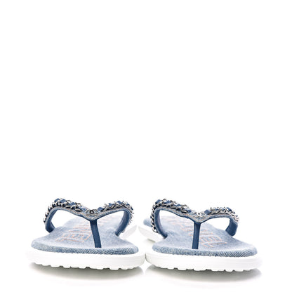 Chanel Denim CC Chain Thong Sandals 37 Blue 2 of 10
