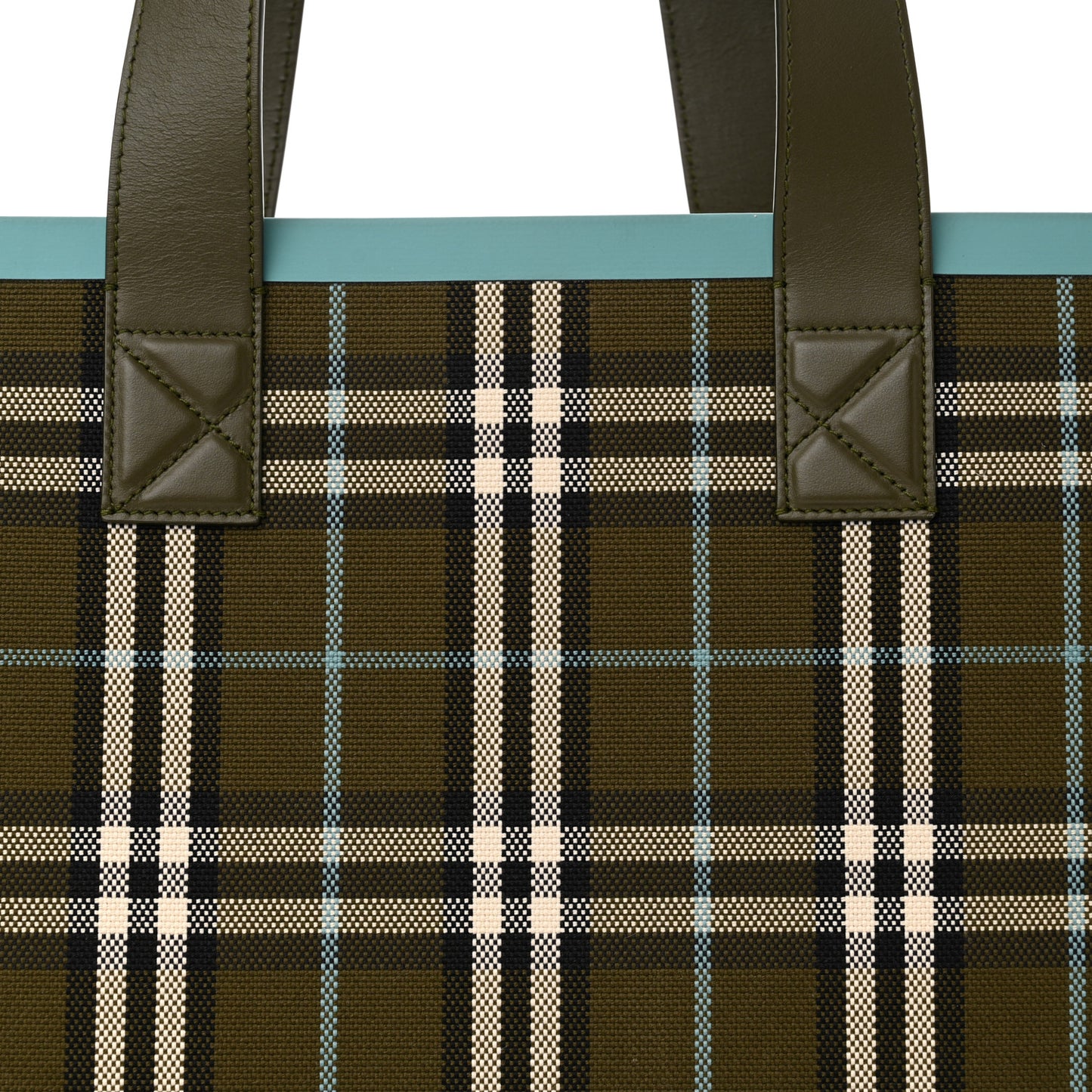Cotton Check Medium London Tote Bag Olive Green