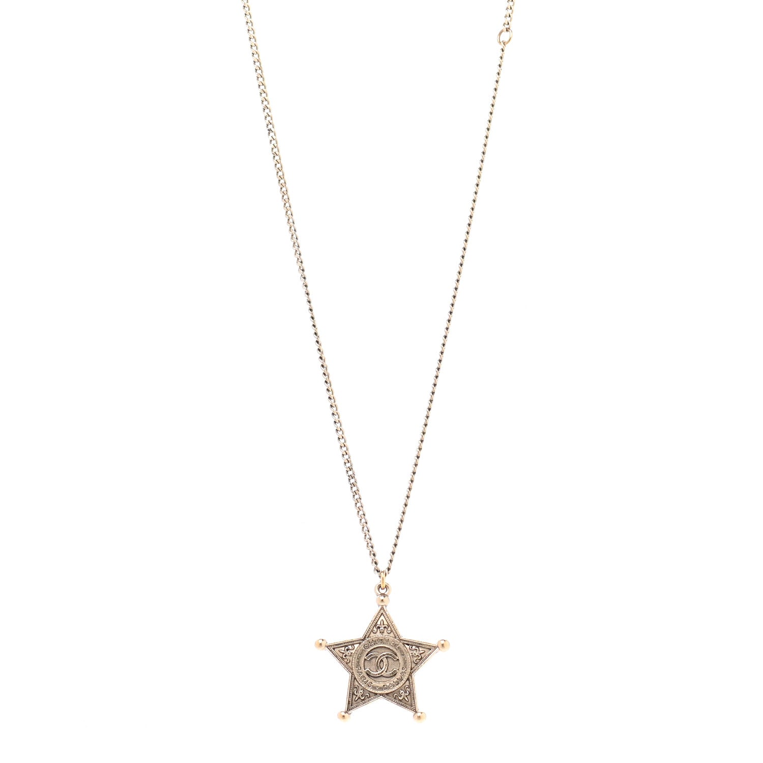 Chanel Metal Paris Dallas CC Star Pendant Necklace Gold 1 of 7
