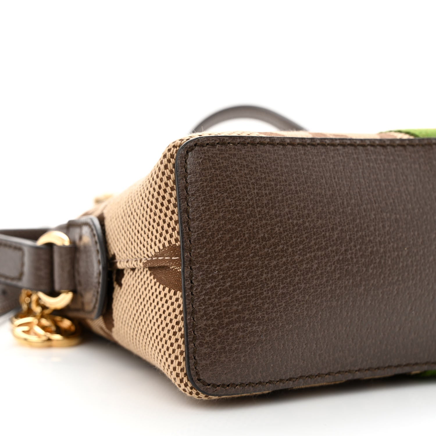 Gucci Monogram Jumbo GG Textured Dollar Calfskin Web Small Ophidia Dome Shoulder Bag Camel Ebony New Acero 9 of 10